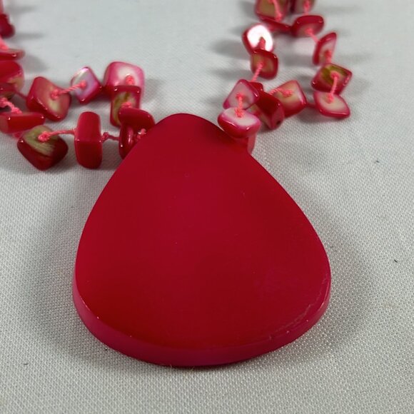 Coldwater Creek Necklace Pink Chunky Pendant Chippy Beads Spring Summer Bright - Picture 3 of 9